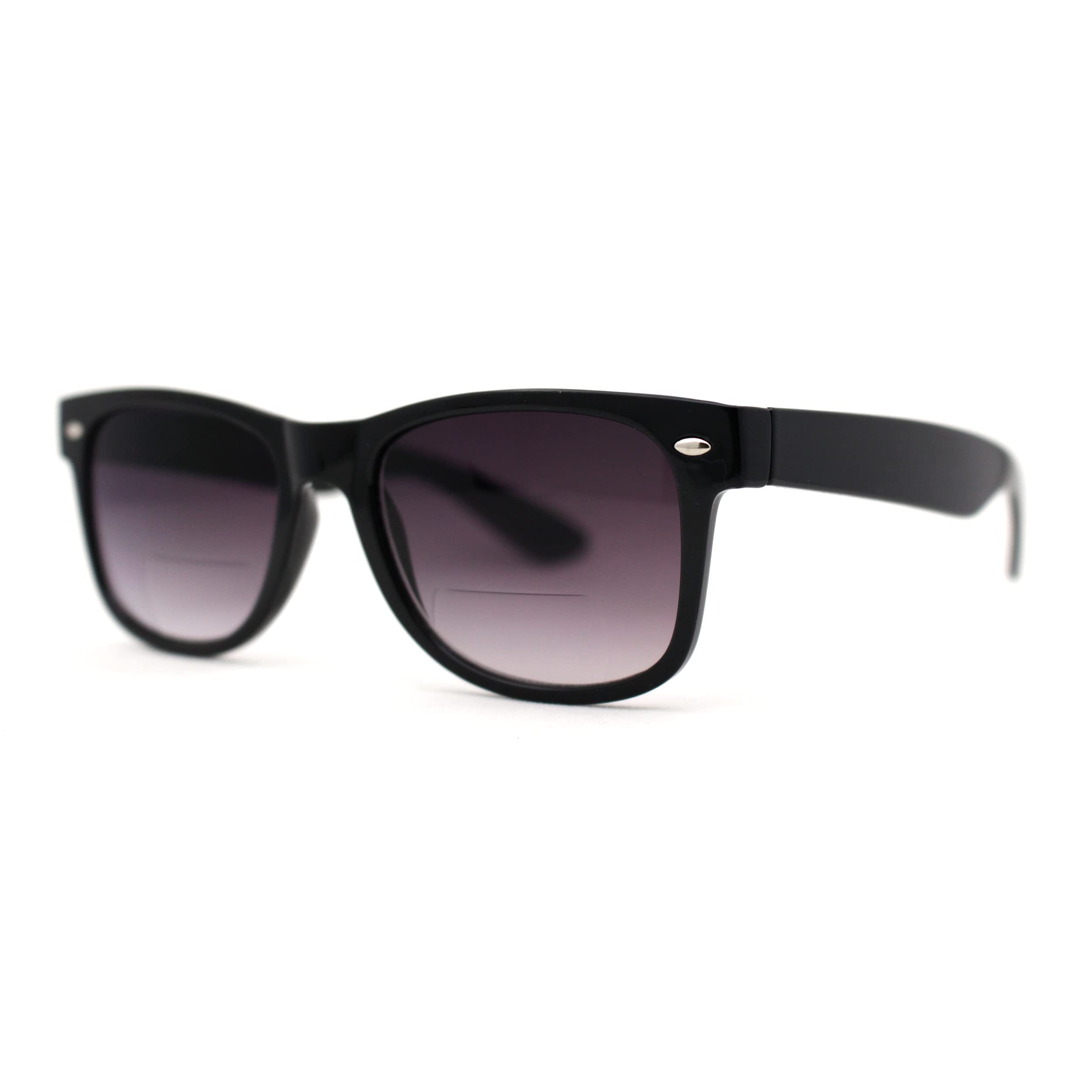 Retro Horn Rim Bi-focal Reading Sunglasses [Bifocal] Black Smoke +4.0
