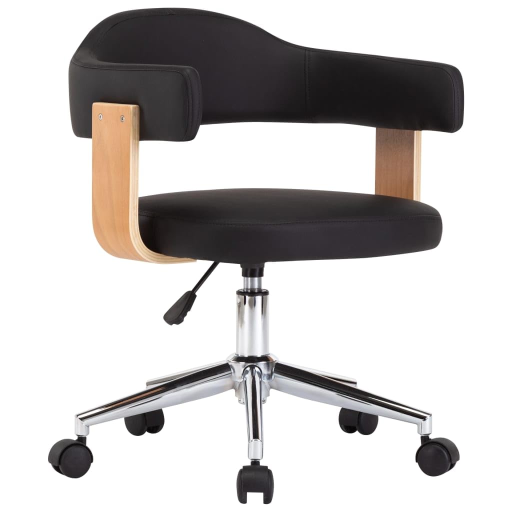 Juego de 4 sillas de comedor giratorias negras de piel sintética | Ajustable en altura, rotación de 360 grados, marco de madera, patas de acero, fáciles de montar