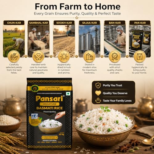 Image of Pansari Signature Basmati Rice 1-Kg With Biryani Masala - Long Grain, Aromatic & Fortified with Iron, Vitamin A, B1, B2, B3, B12-1kg Pack - Ideal for Biryani, Pulao, and Everyday Meals