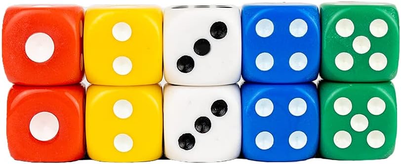 10 Pack Six-Sided Dice Coloured Dice Game D6 Set Smoother Rolling No Harmful Materials 1.4cm (1)