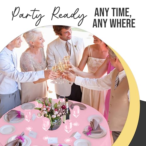 Image of Exquisite 66% Thicker Premium Pink Round Tablecloth 0.5 Mil 24 Pack Plastic Table Cloth Disposable 84 Inch Round Plastic Tablecloth Won't Tear Easily Like Cheap Thin Brands