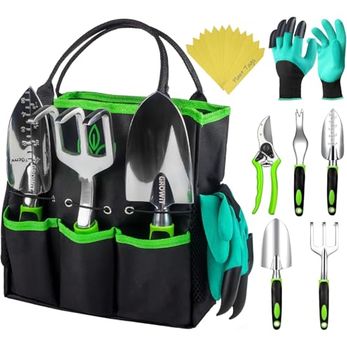 GROWIT Heavy Duty Gardening Tools - 22-Piece Gardening Gifts for Women, Men, Mom, Dad - Durable, Ergonomic Garden Tools Set