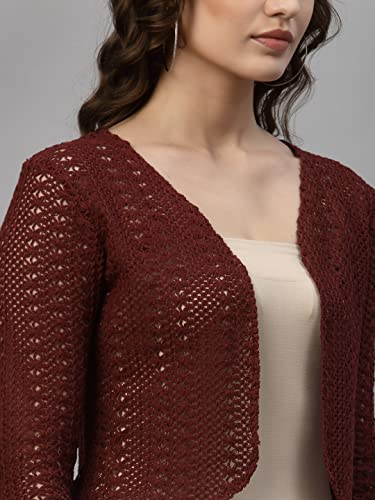 Image of Style Quotient Women Cotton self Design lace Crop Open Front Shrug