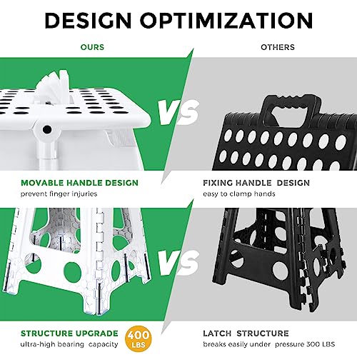 Image of Dyforce Folding Step Stool 16 Inch,400lbs Foldable Step Stool for Adults | Step Stool Foldable White,Non-Slip Plastic Stepping Stool with Carry Handle,Lightweight for Bathroom Kitchen Bedroom Garden