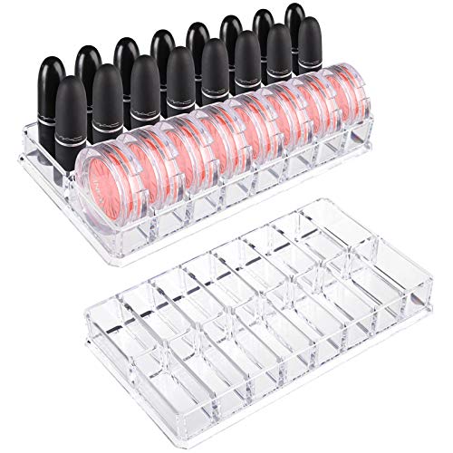 Hedume 2 Pack Acrylic Compact Eyeshadow Organizer, 16 Spaces/Pack Clear Cosmetic Makeup Organizer for Blushes, Highlighters, Eyeshadow