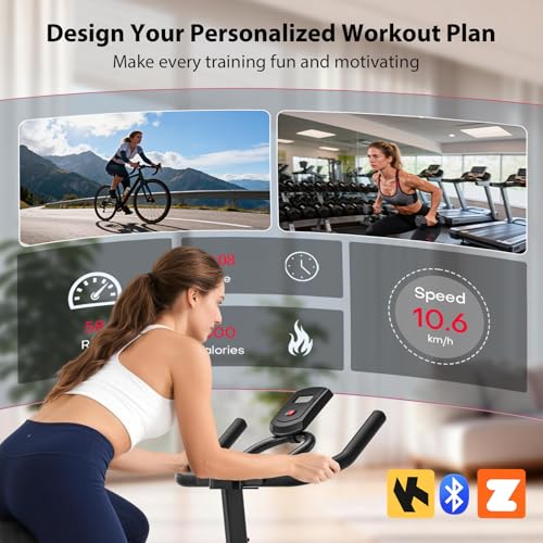 Image of Exercise Bike, Wenoker Magnetic Stationary Bike for Home App Sync Indoor Bike with Adjustable Seat and Handlebar, Transport Wheels and Fitness Courses for Weight Loss