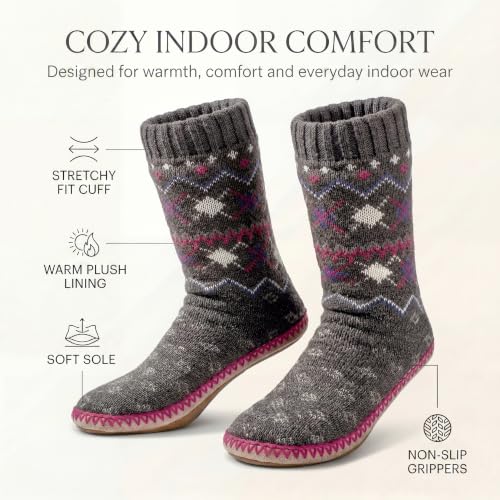 Image of cosyone1997 Slipper Socks for Women Warm Fuzzy Non Slip Soft Sole | Sherpa lining, padded sole, stretchy cuff and gripper dots for bedroom or lounging; gift-ready box, machine washable