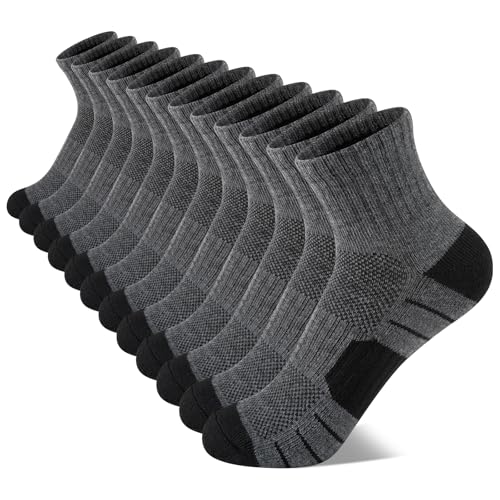 Comfoex 12 Pairs Boys Socks kids Cushioned Sport Short Quarter Athletic Sock For Little Big Kids 6-8 8-10 years, 12 Pairs Grey, 7-10 Years
