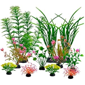 11 Pieces Colorful Artificial Fish Tank Decorations, Aquarium Decorations Fish Tank Purple and Green Artificial Plastic Plants