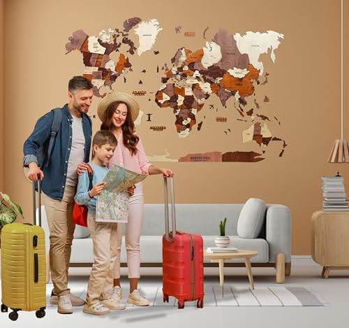 Image of Woodsify 3D Wooden World Map Wall Decor Office Wall Decoration Items, Corporate Gift, Office Wall Decor, Living Room Wall Decoration, Travel Map Diwali Gift, Home Decor- Medium 43 inch*24 inch