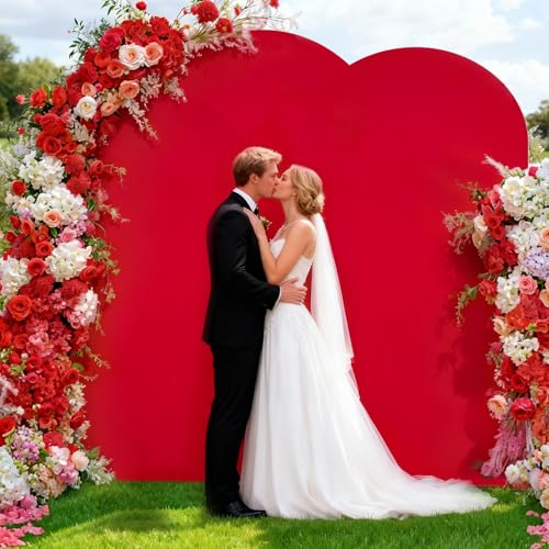Image of SoarDream Red Arch Backdrop Covers Party Spandex Fitted Arch Wall Stretchy Backdrop Covers Red for Wedding Decoration Birdal Shower Stand Decorations(6FT 6.6FT 7.2FT Set of 3)