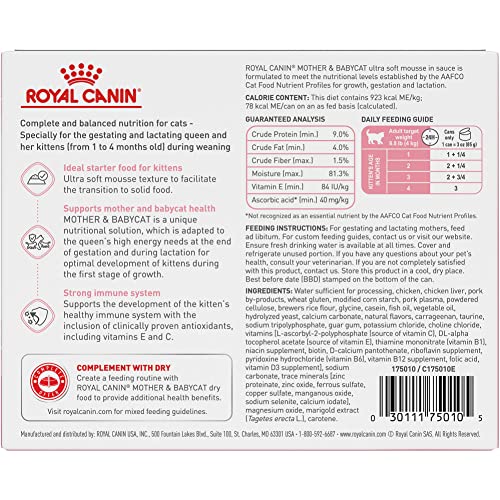 Royal Canin Feline Health Nutrition Mother & Babycat Queen Ultra Soft Mousse in Sauce Cat Food, 3 oz (Pack of 6)