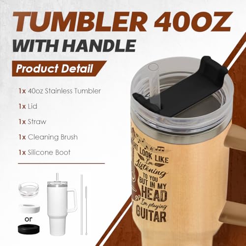 Image of SANDJEST Guitarist Gifts for Men, 40oz Stainless Steel Insulated Coffee Tumbler with Lid & Straw, Travel Cup Gift for Musician Guitar Player, Christmas Birthday