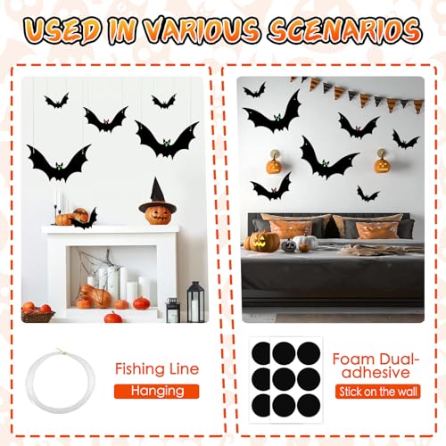 12 Pack Hanging Bats Halloween Decorations, 3 Sizes Flying Bat Decor - image 4