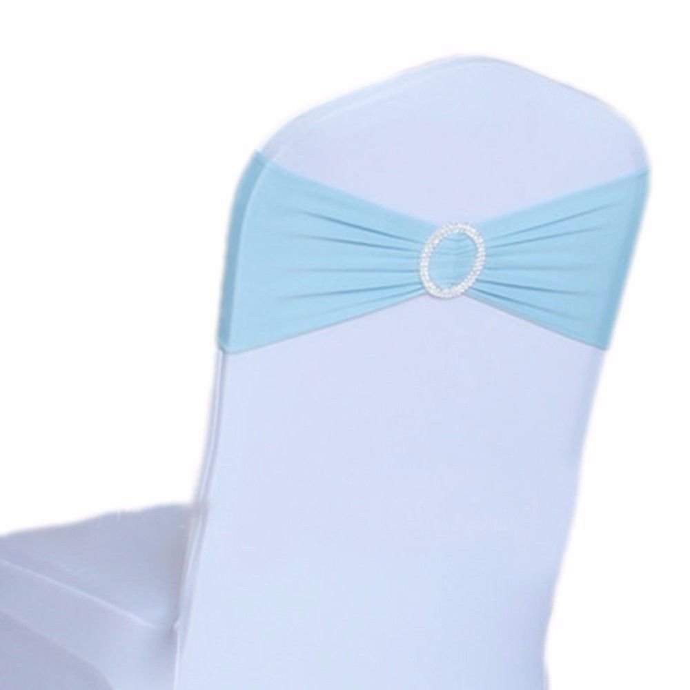 AKA 50PCS Elasticity Stretch Chair cover Band with Buckle Slider Sashes Bow Decor Wedding (Baby Blue)