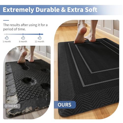 Image of UKISS 9 /10 inch inch Extra Thick Cushioned Anti Fatigue Kitchen Mat, Waterproof High Density Foam Standing Desk Mat, Non-Slip Ergonomic Comfort Mat for Kitchen, Office,Workstation (Black, 20 inch X 32 inch)