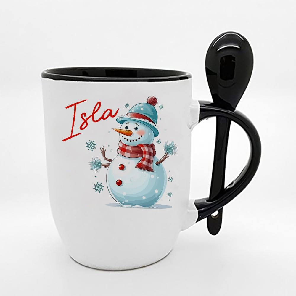 Getagift Personalised The Snowman Mug, Christmas Cup, Xmas Gift, Spoon Coffee, Tea Mug. (Black)