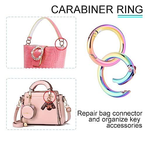Image of 10Pack 1 Inch Metal Spring O Ring Clips Keychain, Round Carabiner Clips Keyrings Snap Hook Buckle, Purse Shoulder Bag Chain Ring Clip Replacement Paracord Keychain Lanyard Leather DIY Crafts (Rainbow)