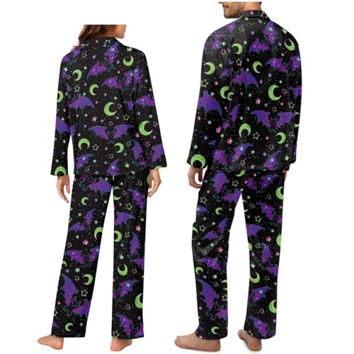 Matching Pjs for Couples Casual Men Long Sleeve Pjs Button Down Sleepwear Lightweight Women V Neck with Pockets2