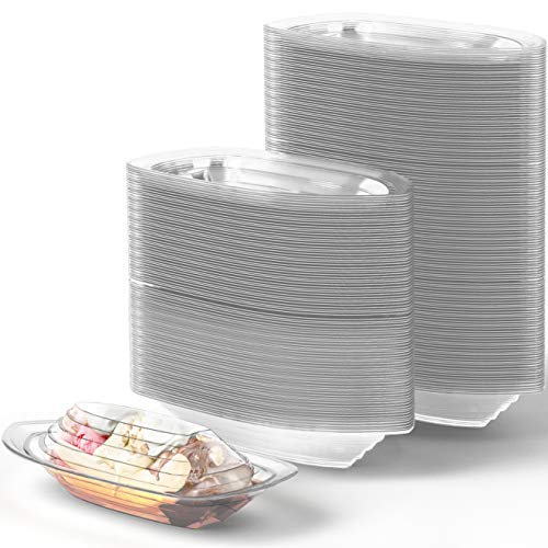 Super Fun, Recyclable Banana Split Boats 250 Pack. Best Long, 12 Oz + 8 Oz Combo of Disposable Bowls with Lids for Ice Cream Sundaes. Perfect Clear Plastic Sunday Cups for a Kids Birthday Party