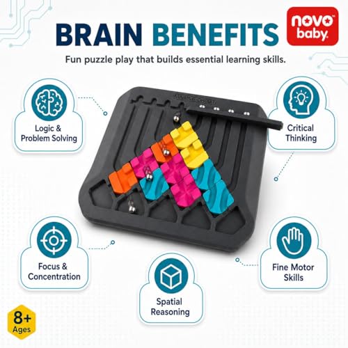 Image of Novo Baby Marble Logic Puzzle Game for Kids 8+ Years | STEM Brain Teaser Circuit Challenge with 64 Challenge Cards & 24 Pieces | IQ Thinking Game, Educational Toy, Single Player Board Game