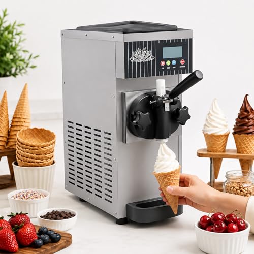 HCAUYNN Máquina de Helado de Sobremesa, Máquina para Hacer Helado Profesional con Enfriamiento Rápido y Función de Autolimpieza Gray-110V