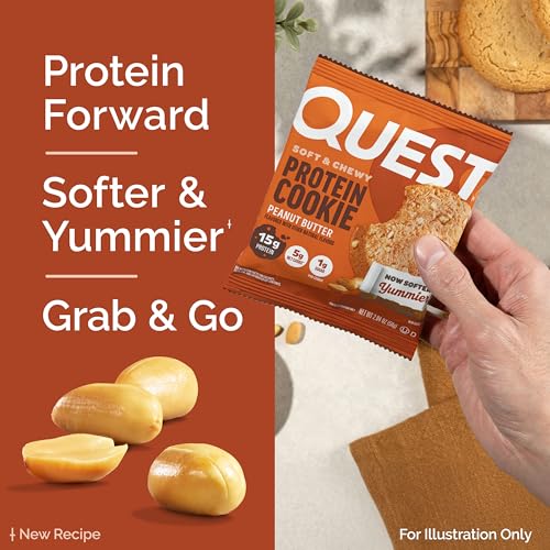 Image of Quest Nutrition Peanut Butter Protein Cookie, 15g Protein, 1g Sugar, 5g Net Carbs, Keto Friendly, High Protein, Low Carb, 12 Count