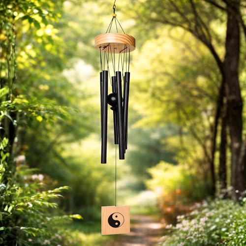 Plus Value Vastu Feng Shui 6 Pipe Wind Chime for Home (Black, 73cm) | Energised by Vastu Expert | Positive Energy & Career Luck | Big Size Aluminium Windchime for Office, Balcony, Garden