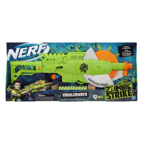 NERF Zombie Strike Ghoulgrinder Blaster -- Rotating 10-Dart Wheel, 10 Official Zombie Strike Elite Darts -- for Kids, Teens, Adults