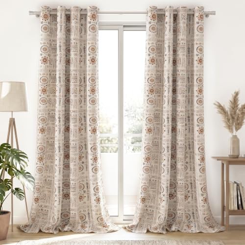 Image of Story@Home Curtains 8 Feet Long Set of 2 | Aztec Printed | Bohemian Cotton Curtain | Light Filtering Curtain | Semi Long Door Curtains for Living Room | (116 X 242 Cm, Peach & Brown)