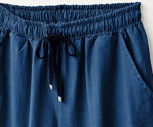 CHARTOU Women Elastic Waist Wide Leg Capris Cropped Denim Pants Jeans Palazzo Culottes with Pocket2