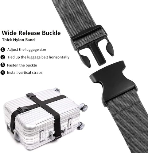 Image of Luggage Straps: Secure Your Belongings, Made Seat Belt Material Size 2 inch X6.5FT Color + 1 ADD A Baggage Belt(1 inchX20 inch Black) (Black, 4 Pack)