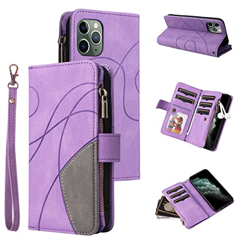 Portefeuille iPhone 11 Pro étui flip couleur Mor avec rangement carte et cordon strap réglable