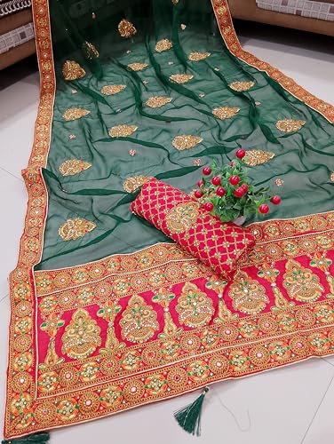 Image of Women's Designer Bollywood Soft Georgette Heavy Embroidery Sequins Work Sarees For Wedding With Blouse Piece