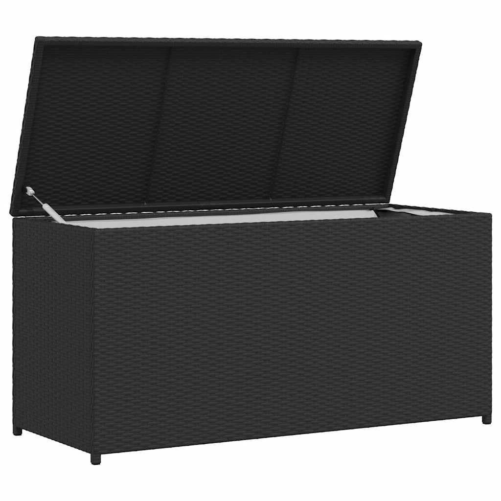 Garten-Auflagenbox Schwarz aus Poly Rattan 120x50x60 cm mit wasserdichtem Deckel und Stauraum für Kissen Aufbewahrung auf Balkon Terrasse Outdoor