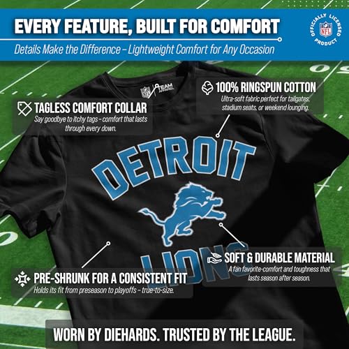 Team Fan Apparel NFL Adult Gameday T-Shirt - Cotton Blend - Tagless - Semi-Fitted - Unleash Your Team Spirit During Game Day (Detroit Lions - Black, X-Large) - Image 3