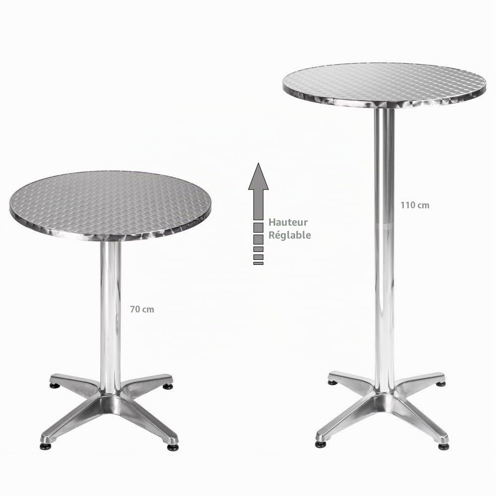 BAKAJI Table de Bar Haute 2en1 en alu Hauteur réglable Pliable 70cm/115cm Mange Debout extérieur Table Ronde
