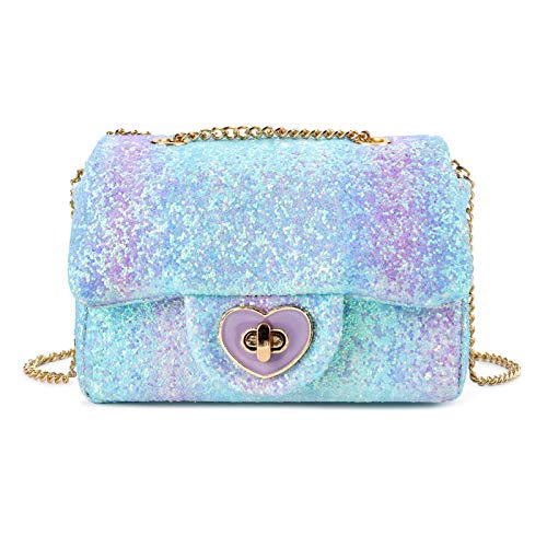 mibasies Leaves Quilted Little Girls Crossbody Purse for Toddler Kids, Leaf Blue, mini