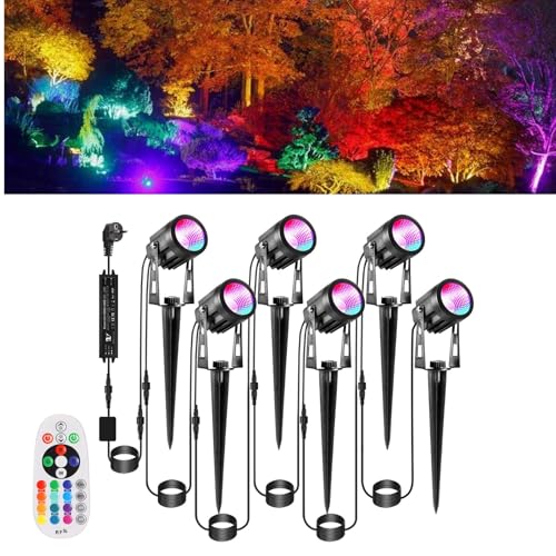 Greenclick RGB Gartenleuchte 21m 6er LED Gartenstrahler mit Strom...