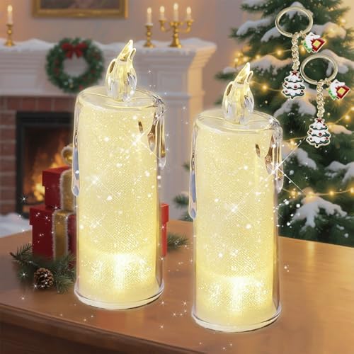 NNBWLMAEE LED Crystal Candle Lights, 2025 New Realistic Rose Shadow LED Flameless Candles, Romantic Flickering Battery Operated Candles, for Valentines Anniversary Wedding Christmas Decorations (2F)