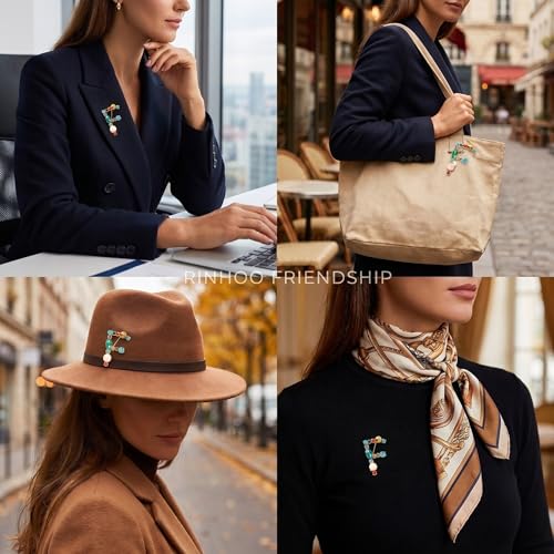 Image of Initial Brooch Pins A-Z 26 Letters Brooches For Women Colorful Enamel Alphabet Pin Pearl Crystal Lapel Pin