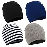 Zando Baby Kids Cotton Knit Beanie Hat for Baby Boys Toddler Infant Soft Cute Hat Cap Black & Navy & Stripe & Dark Grey Small (0-12 months)