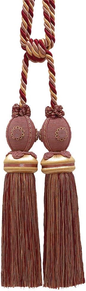 DÉCOPRO Decorative Double Curtain & Drapery Tassel Tieback with Medallion Tassel Length 10" (25cm) 30" Spread (76cm) (Style# TBB2) Rose Bouquet Red #7953 (Crimson Red Rose Pink Light Pink) Set of 4