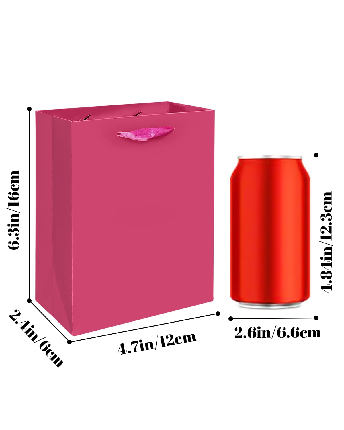 qiqee 10PCS Bright Pink Mini Gift Bags with Tissue Paper Handles 6.3"x4.7"x2.4" Small Size Present Party Favor Bags（ Tissue Paper ）