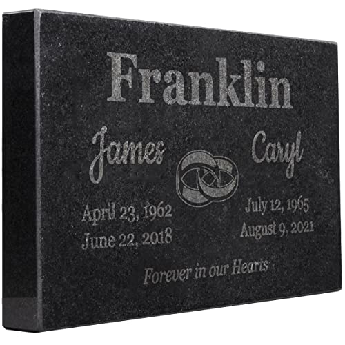 Image of PlaqueMaker Black Granite Memorial Headstone for Two Lost Loved - Great for Your Garden, Tree Dedication, or in a Cemetery. Includes Your Text and Select Clipart (10 x 6 x 1)