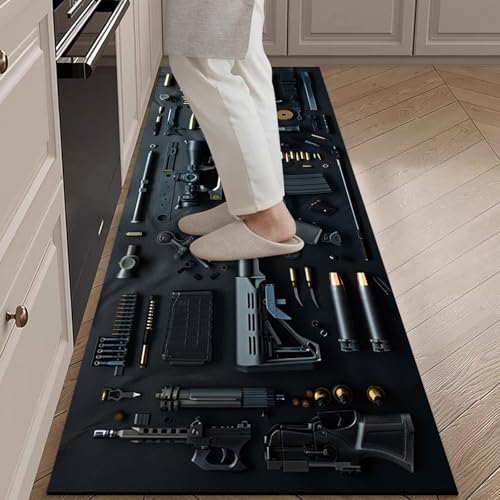 Tapete moderno negro con diseño de armas 60x150 cm miniatura 4