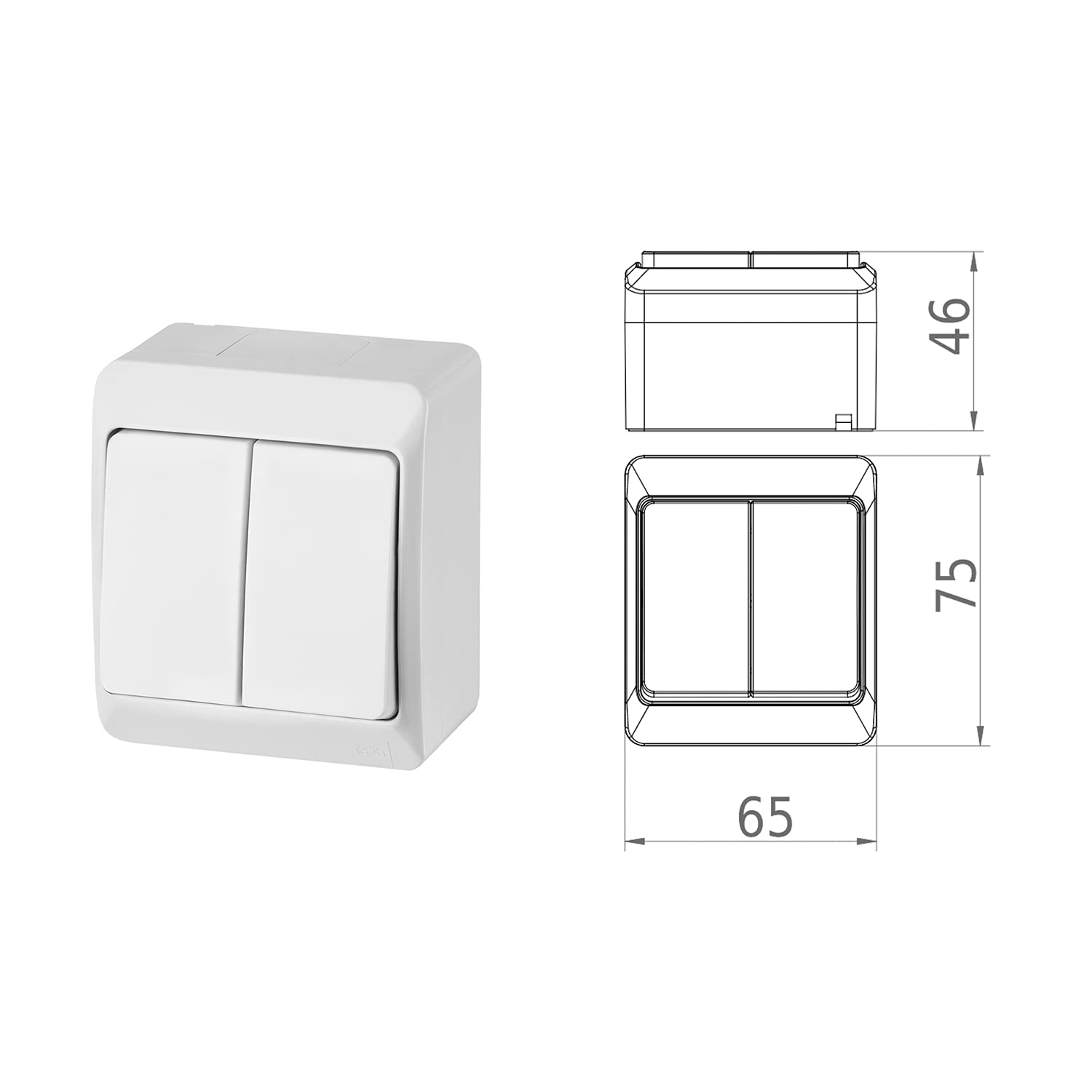 Double Switch Surface-Mounted White Double IP44 Wet Room Light Switch - Image 3