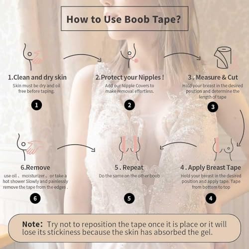 Image of Okela Boob Tape - Breast Lift Tape for Large Breast,Body Tape for Breast Lift w 2 Pcs Breast Petal Adhesive Bra