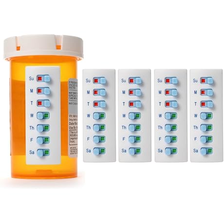 5-Pack Reusable 7-Day Pill Trackers to Organize Medicines, Vitamins, Pets (attach to Bottles)