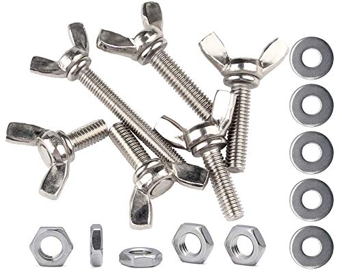 ZLYY 5Set M6 x 35mm 1mm-Pitch Stainless Steel Wing Bolts Kits, Metric Butterfly Hand Thumb Screws, (Contains: Hex Nut, Flat Washer)